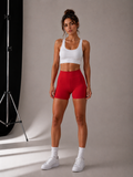 Red High-Waist Scrunch Shorts
