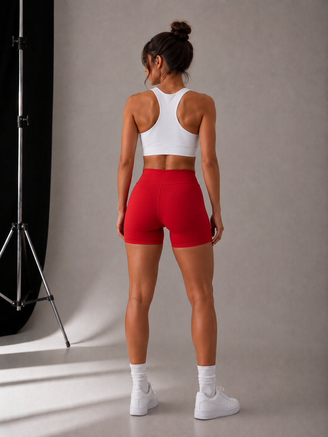 Red High-Waist Scrunch Shorts