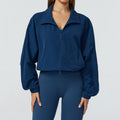 Damen Trainingsjacke navy cropped mit Reißverschluss