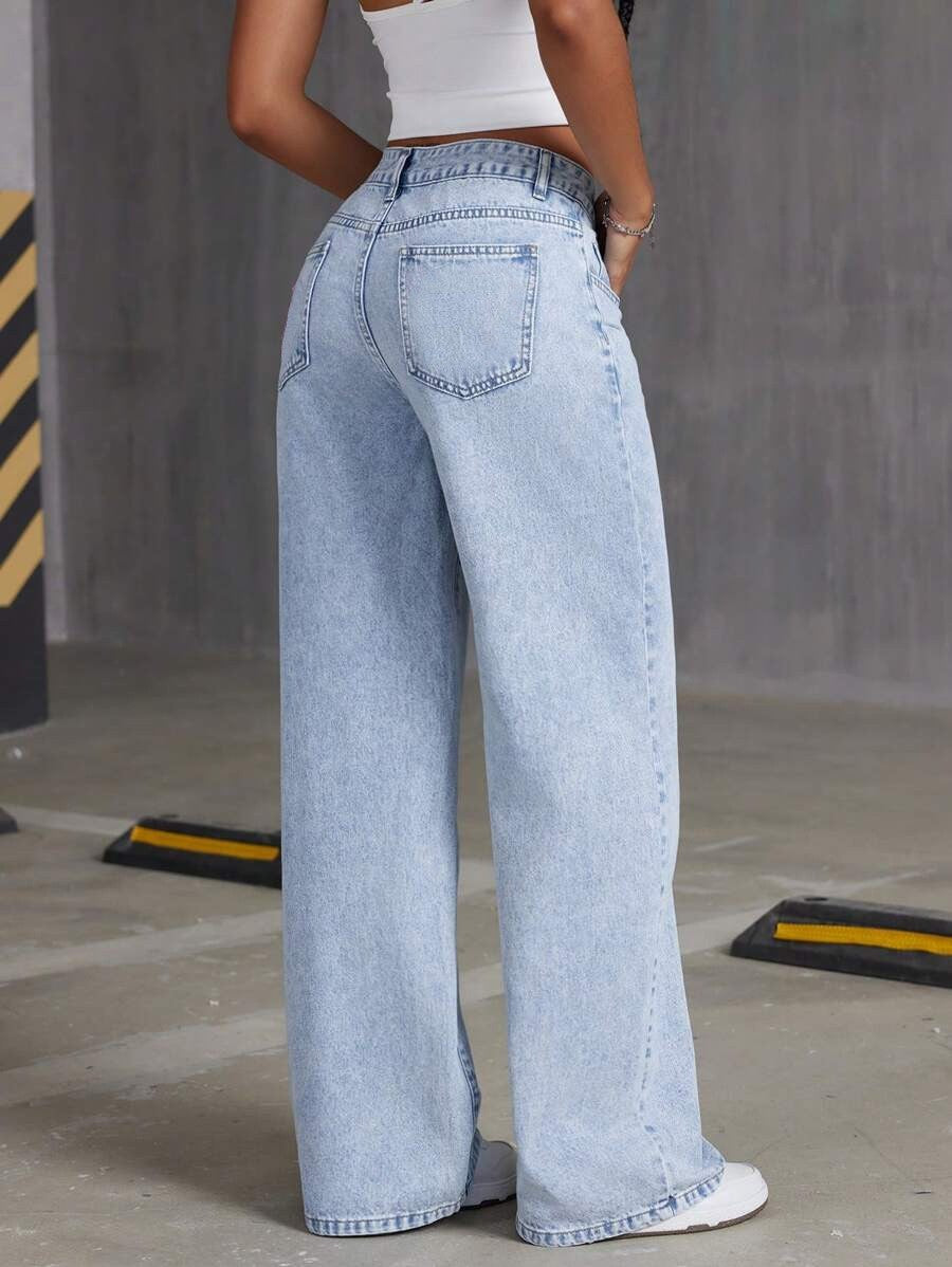 Hellblaue Damen Jeans High Waist Back